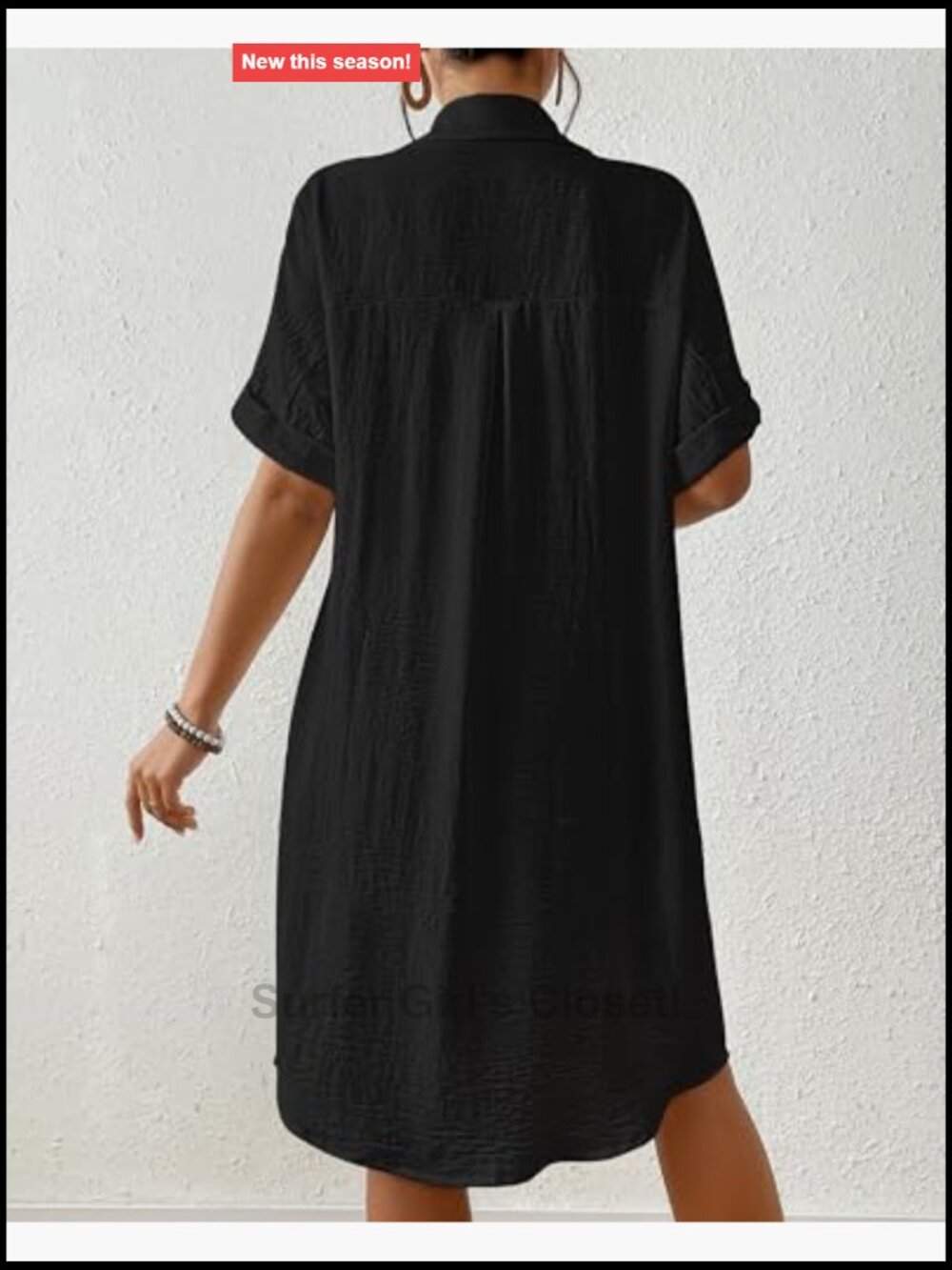 Swimsuit Cover-Up Long Button Down Short Sleeve Beach Shirt Dress with Pockets - Picture 5 of 7